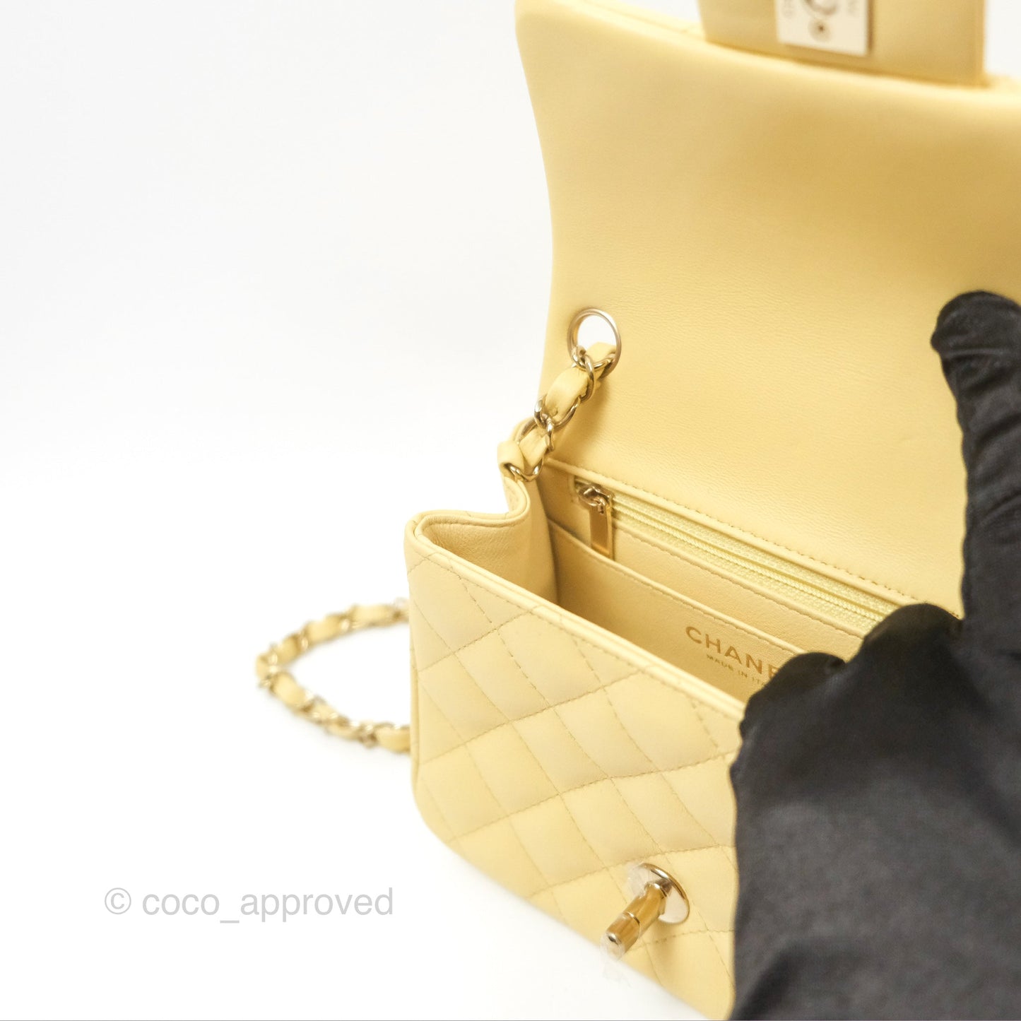 Chanel Mini Square Quilted Yellow Lambskin Gold Hardware