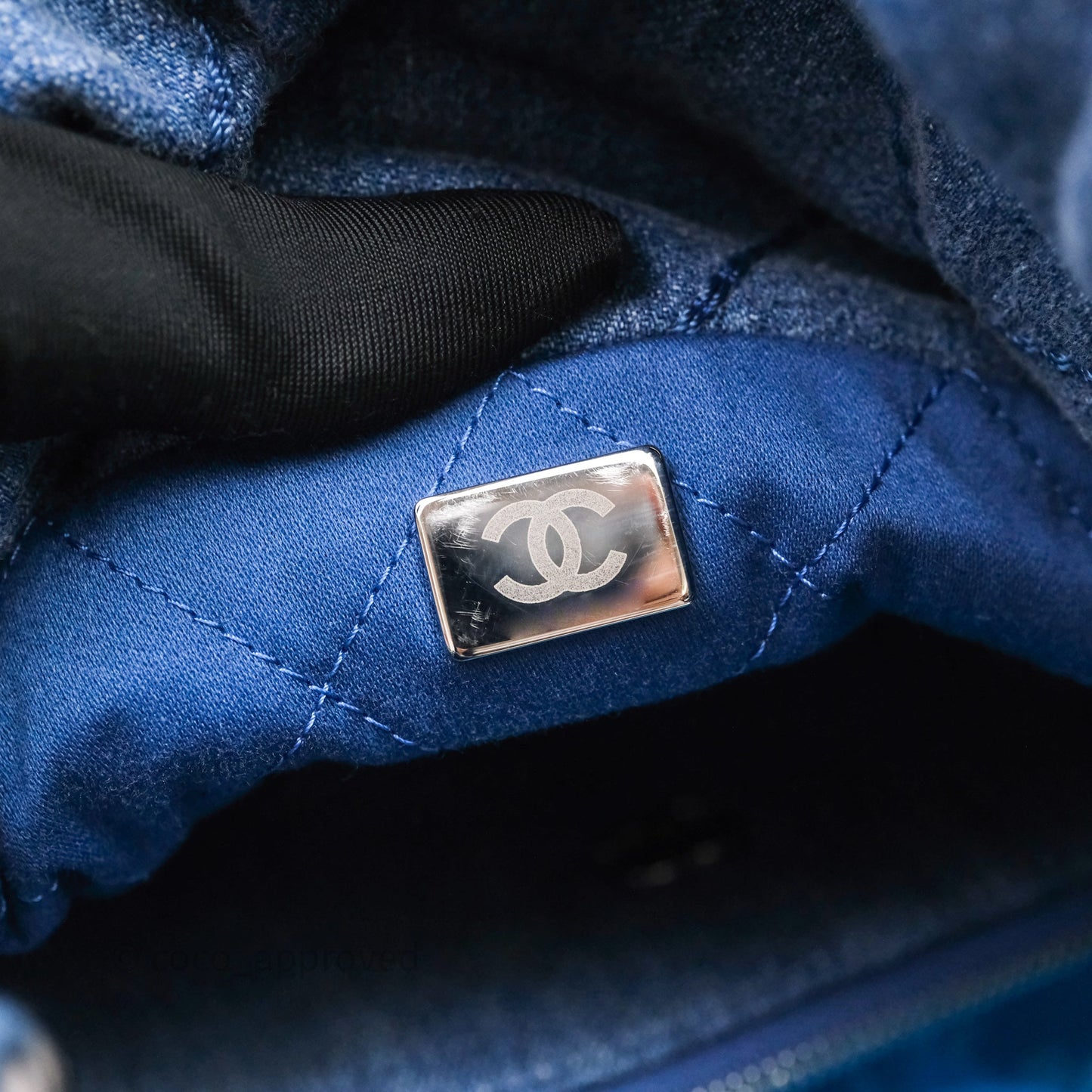 Chanel 22 Small Pearl Studded Denim Silver Hardware