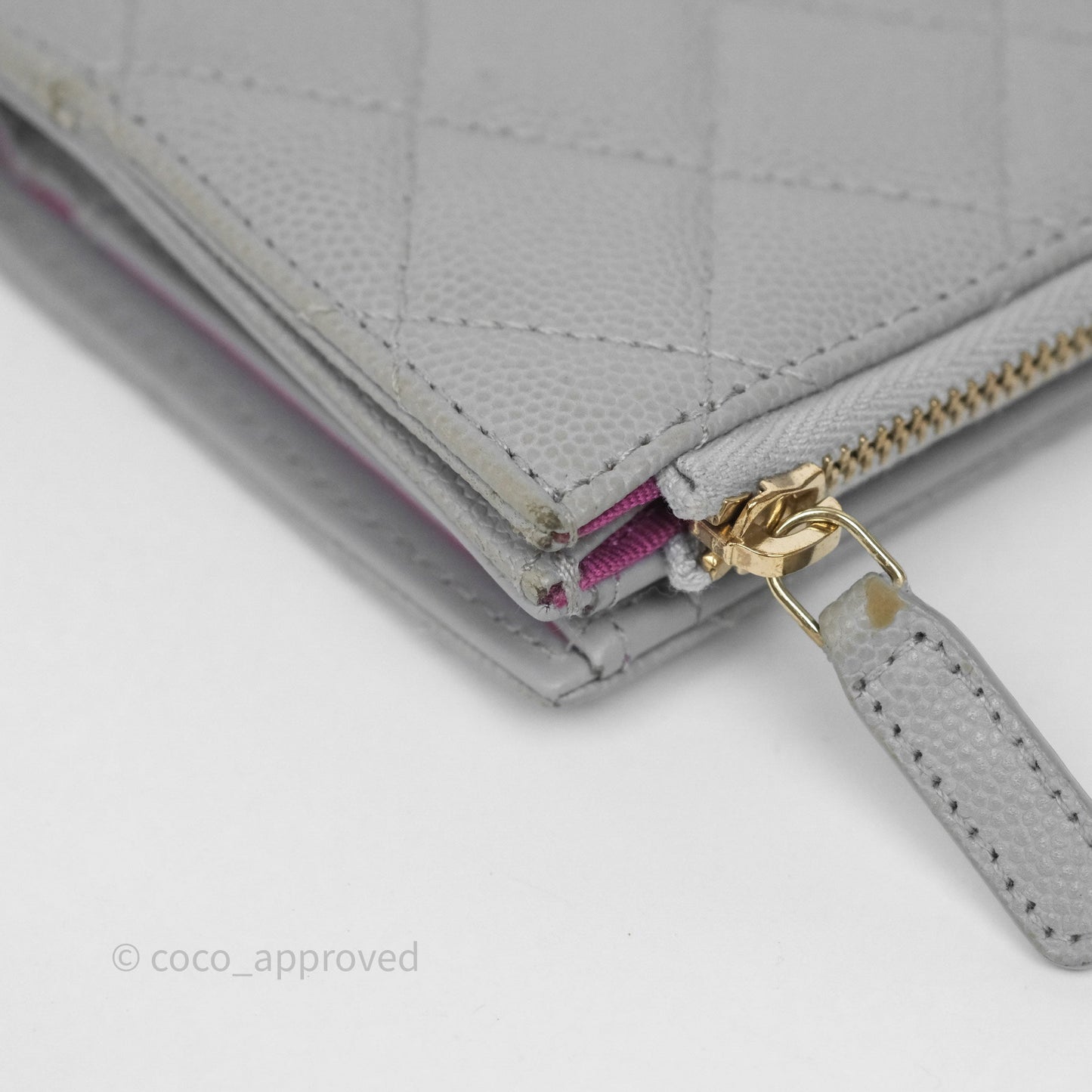 Chanel Quilted Short Wallet Grey Caviar Gold Hardware