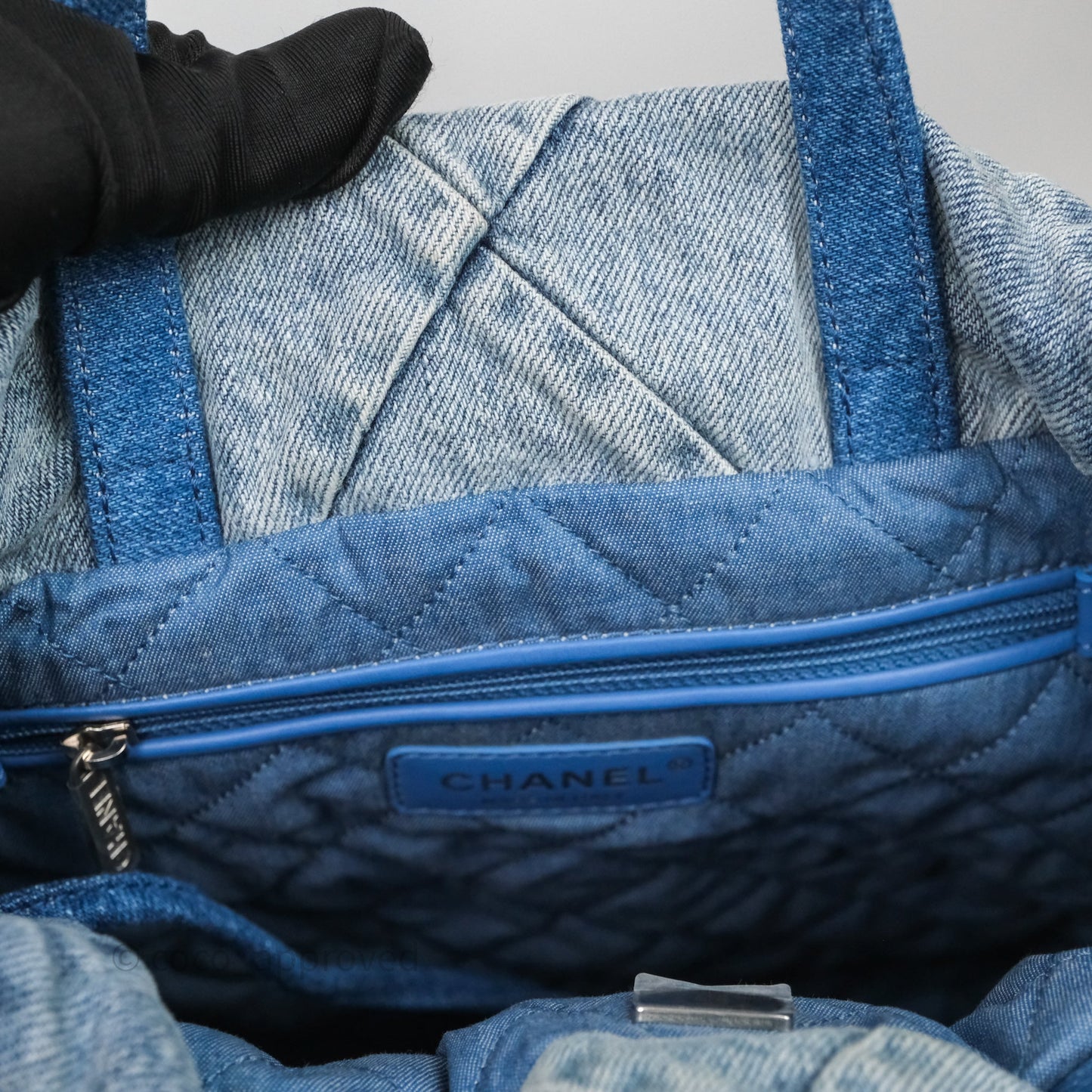Chanel 22 Small Backpack Blue Denim Ruthenium Hardware