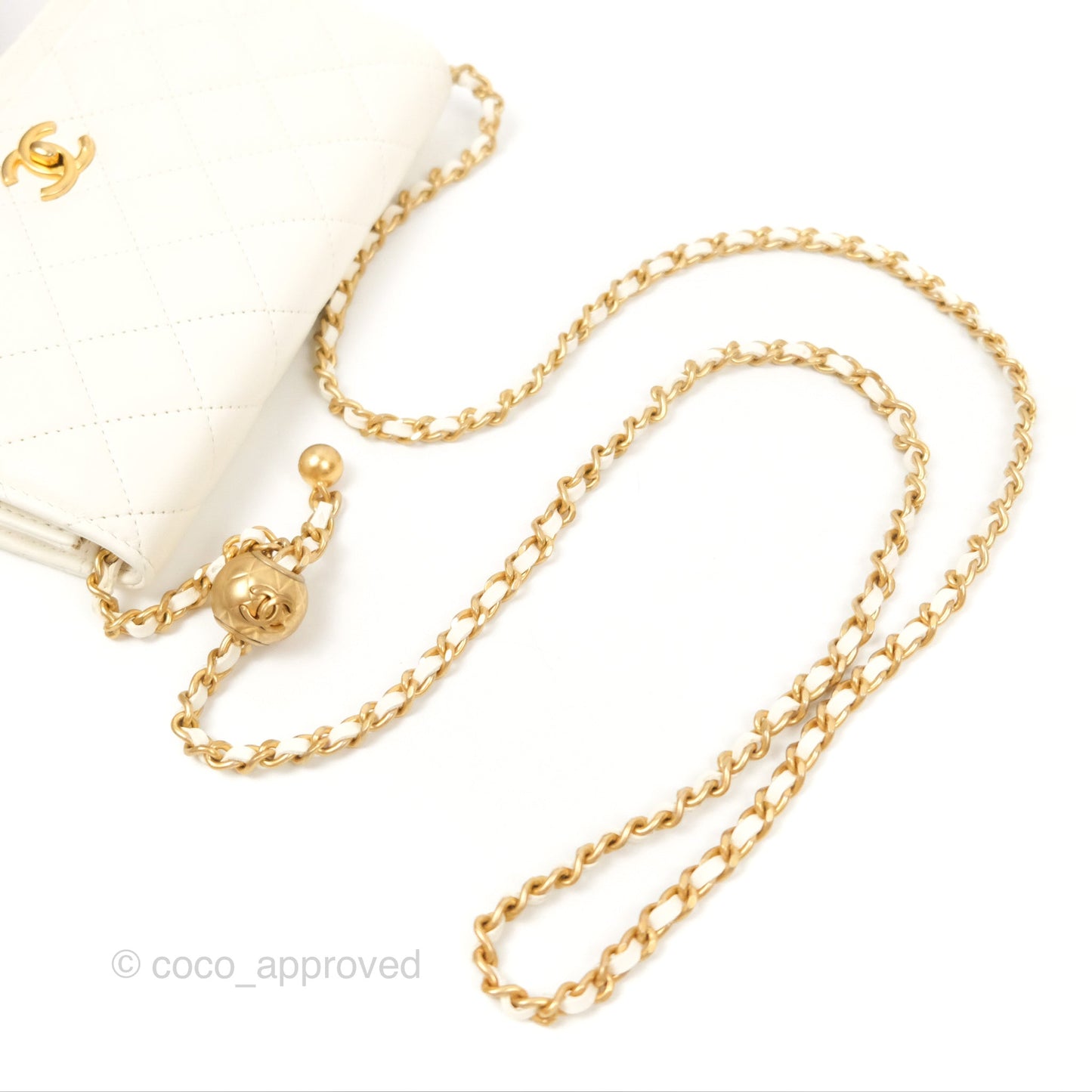 Chanel Quilted Pearl Crush Wallet on Chain WOC White Lambskin Aged Gold Hardware