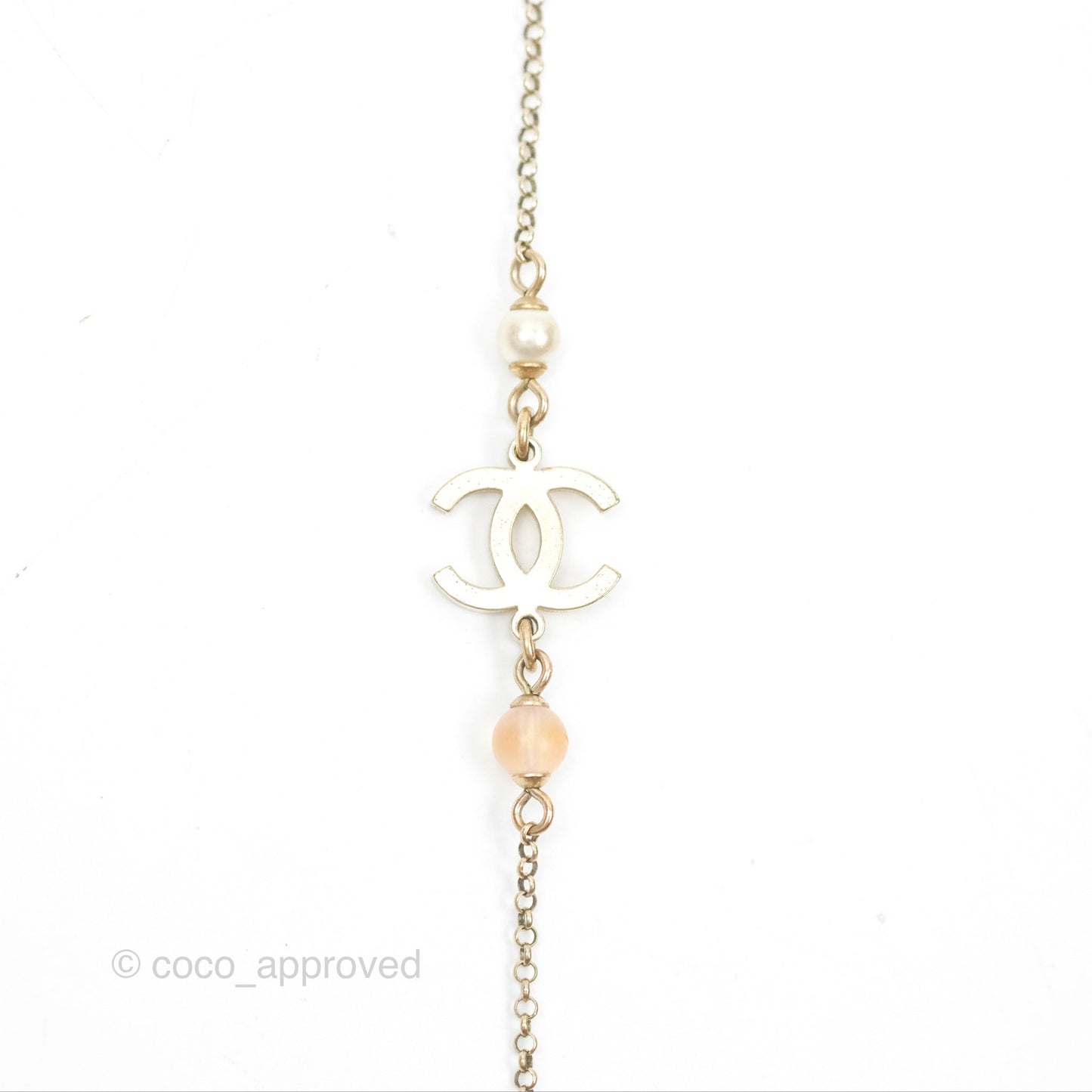 Chanel Heart Pearl CC Necklace Gold Tone 21B