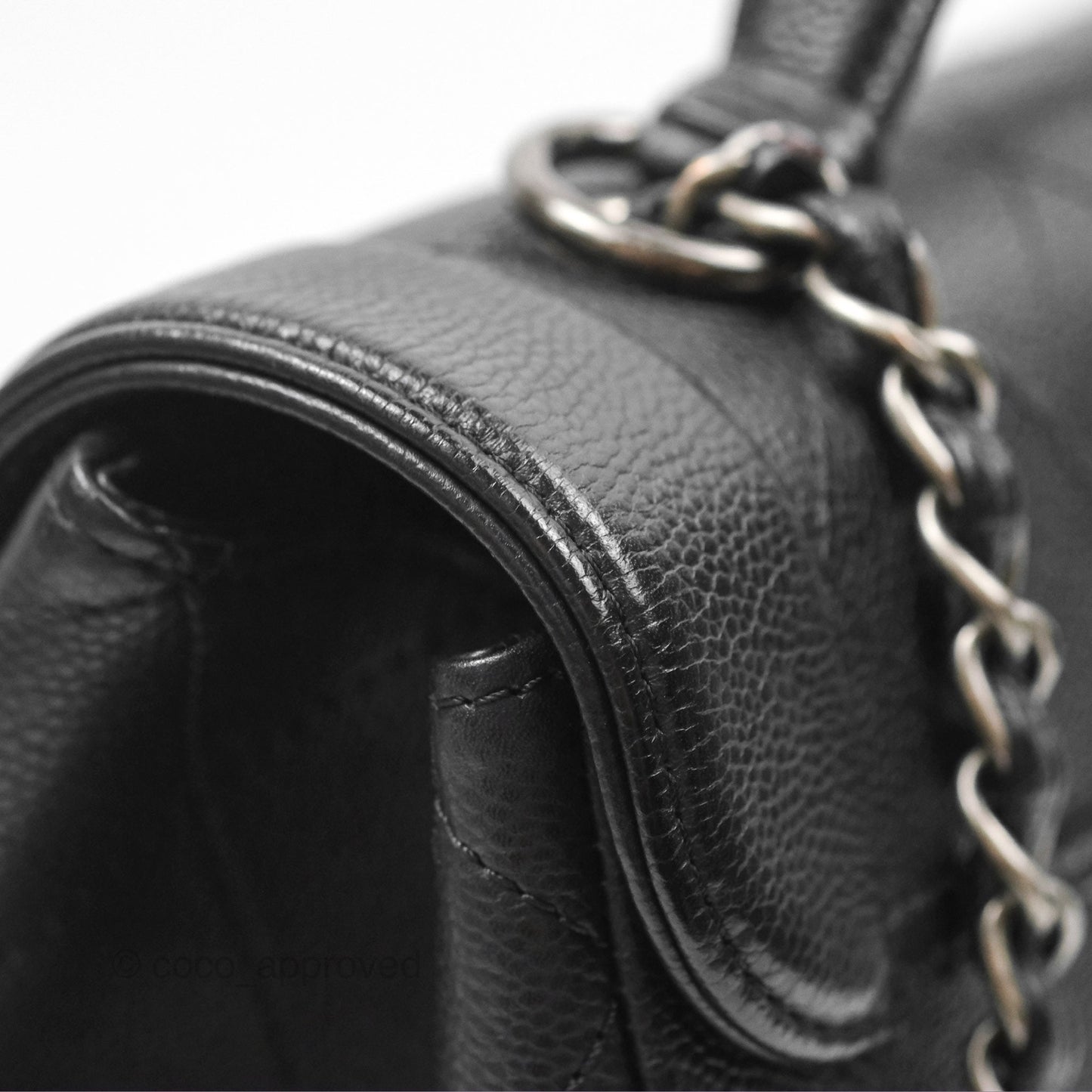 Chanel Top Handle Flap Bag Black Caviar Ruthenium Hardware