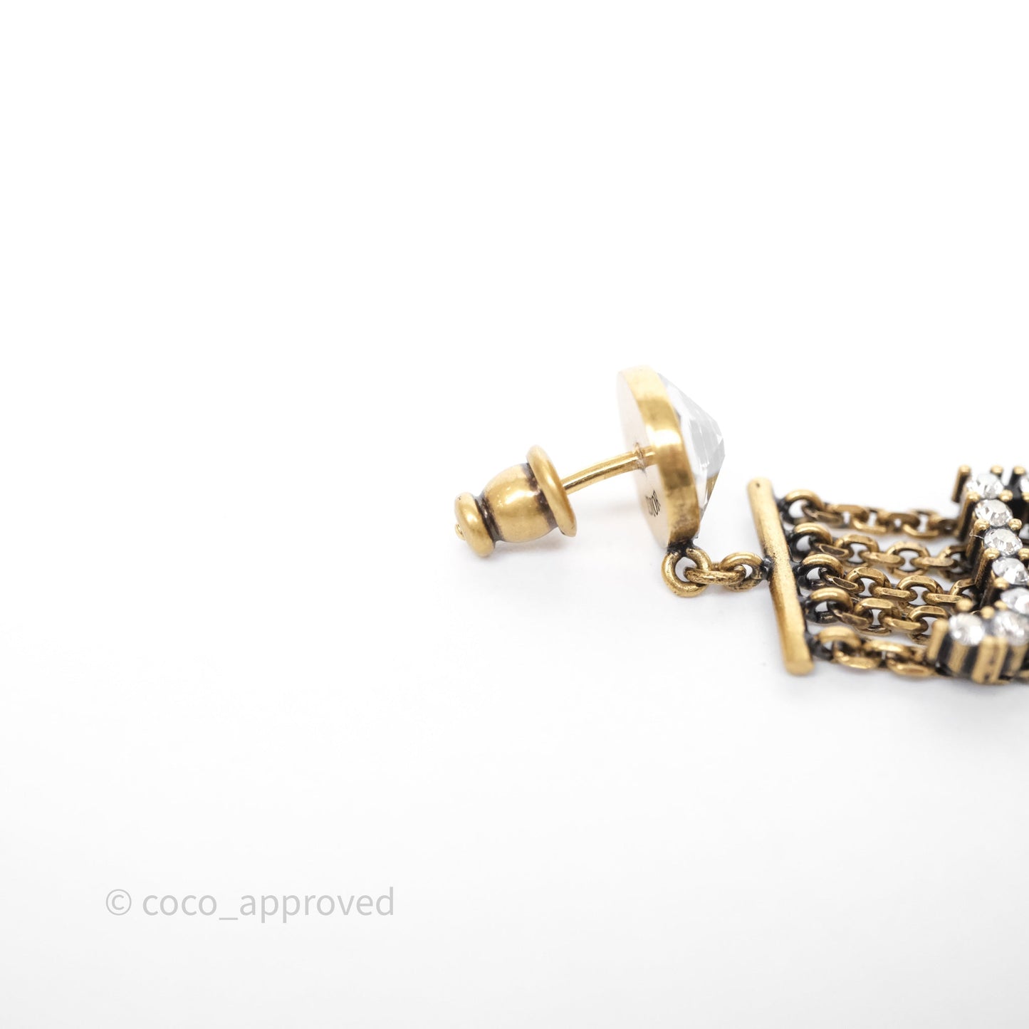 Christian Dior Crystal J'Adior Dangle Chain Earrings Gold Tone