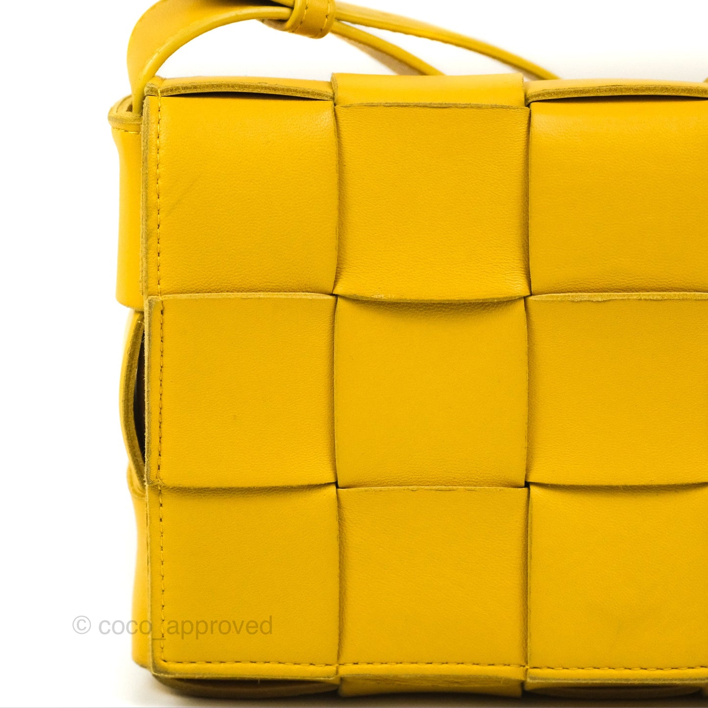 Bottega Veneta Cassette Shoulder Bag Intrecciato Yellow Lambskin