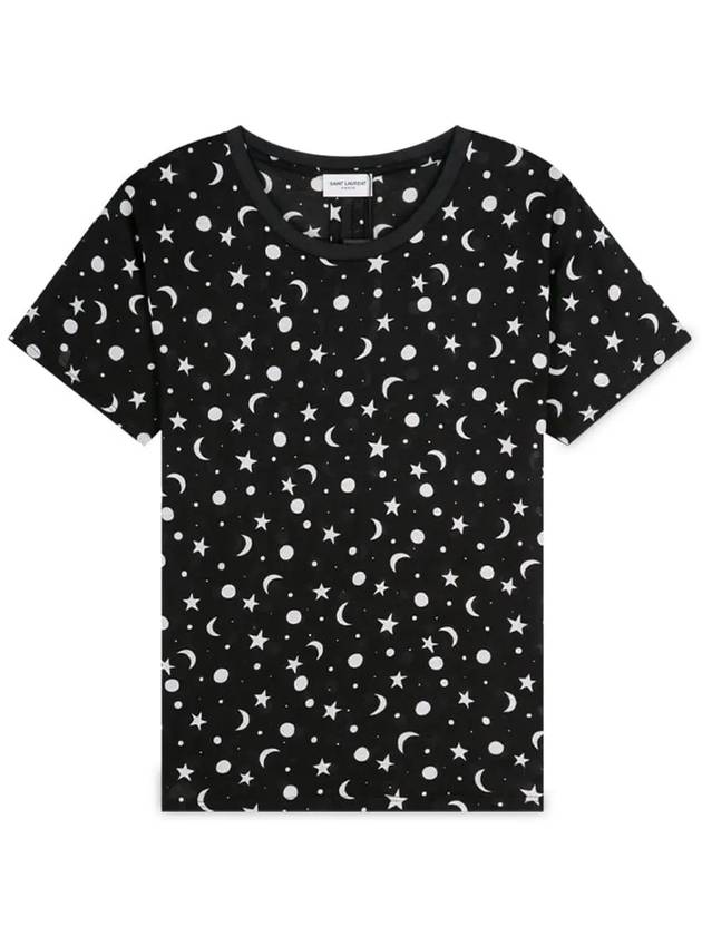 Luxury Saint Laurent Women's Star Print Cotton Short Sleeve T-Shirt Black