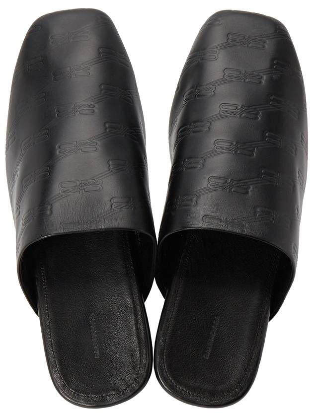 Luxury Balenciaga Debossed Logo Leather Mule Black