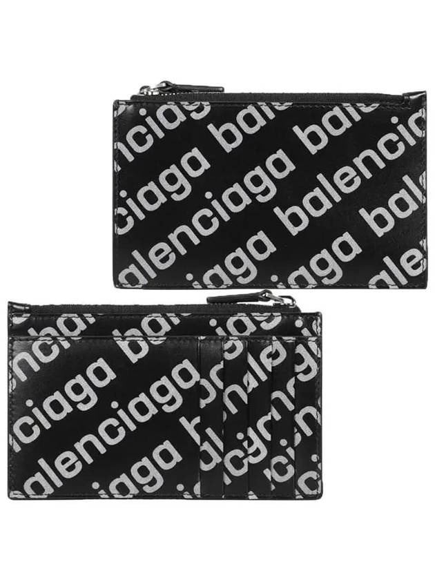 Luxury Balenciaga All Over Logo Card Wallet Black