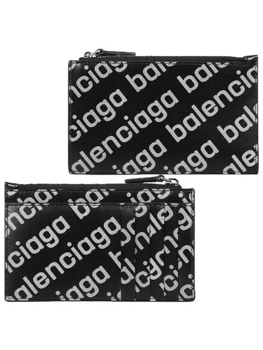 Luxury Balenciaga All Over Logo Card Wallet Black