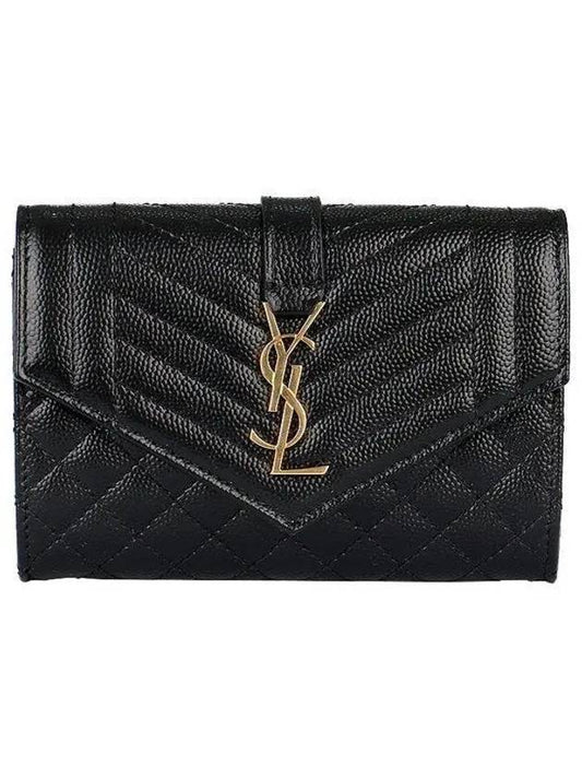 Luxury Saint Laurent Matelasse Monogram Envelope Small Half Wallet Black