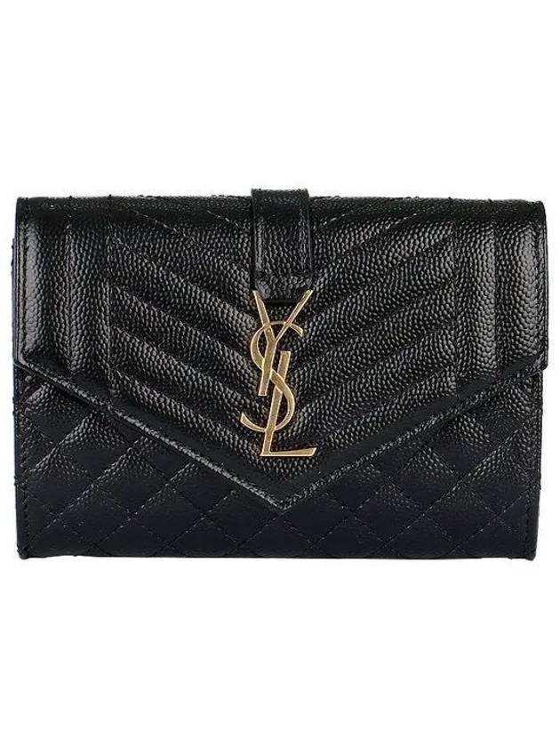 Luxury Saint Laurent Matelasse Monogram Envelope Small Half Wallet Black