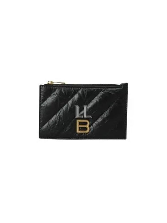 Luxury Balenciaga Crush Quilted Leather Long Coin Card Wallet Black