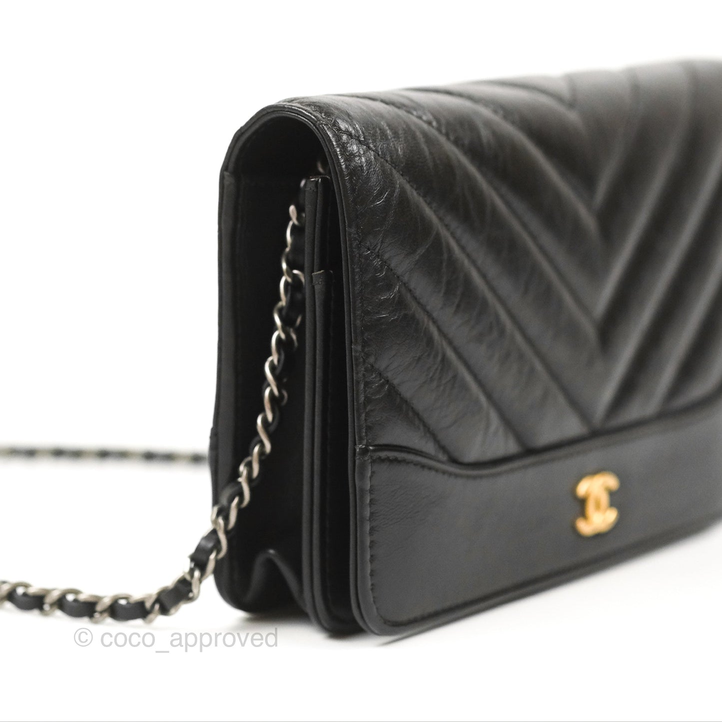 Chanel Chevron Wallet on Chain WOC Black Calfskin Gold Hardware