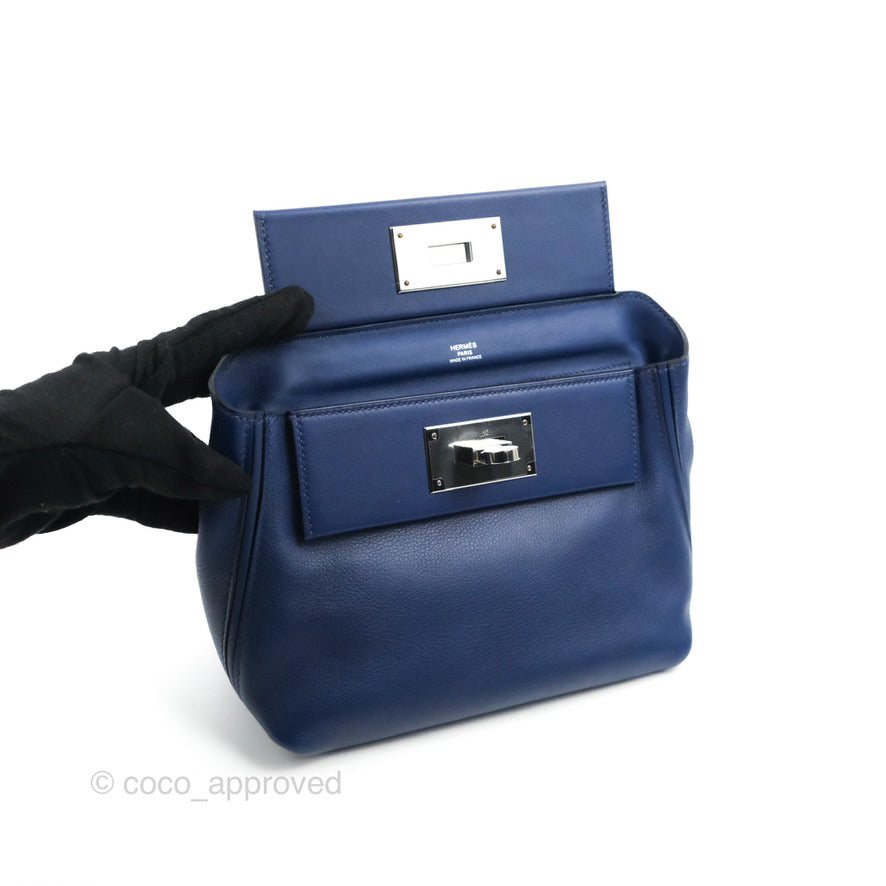 Hermès 24/24 21 Mini Bleu Saphir Evercolor/Swift Palladium Hardware