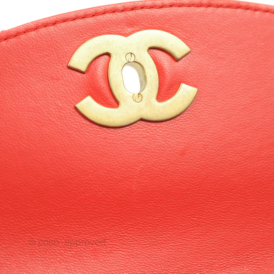 Chanel Top Handle Flap Bag Red Lambskin Aged Gold Hardware