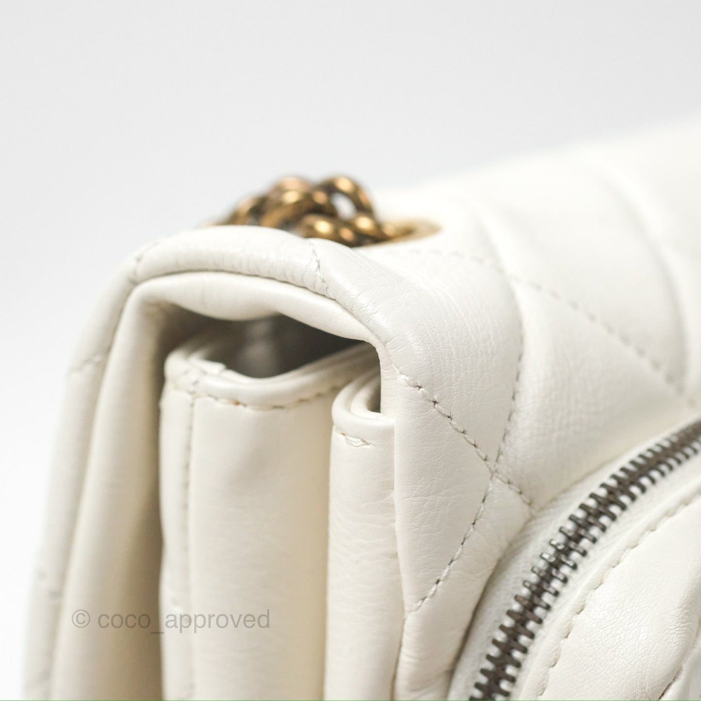 Chanel CC Crown Flap White Calfskin Antique Gold Hardware