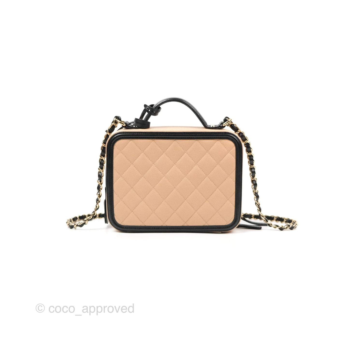 Chanel Quilted Medium CC Filigree Vanity Case Black Beige Caviar Gold Hardware