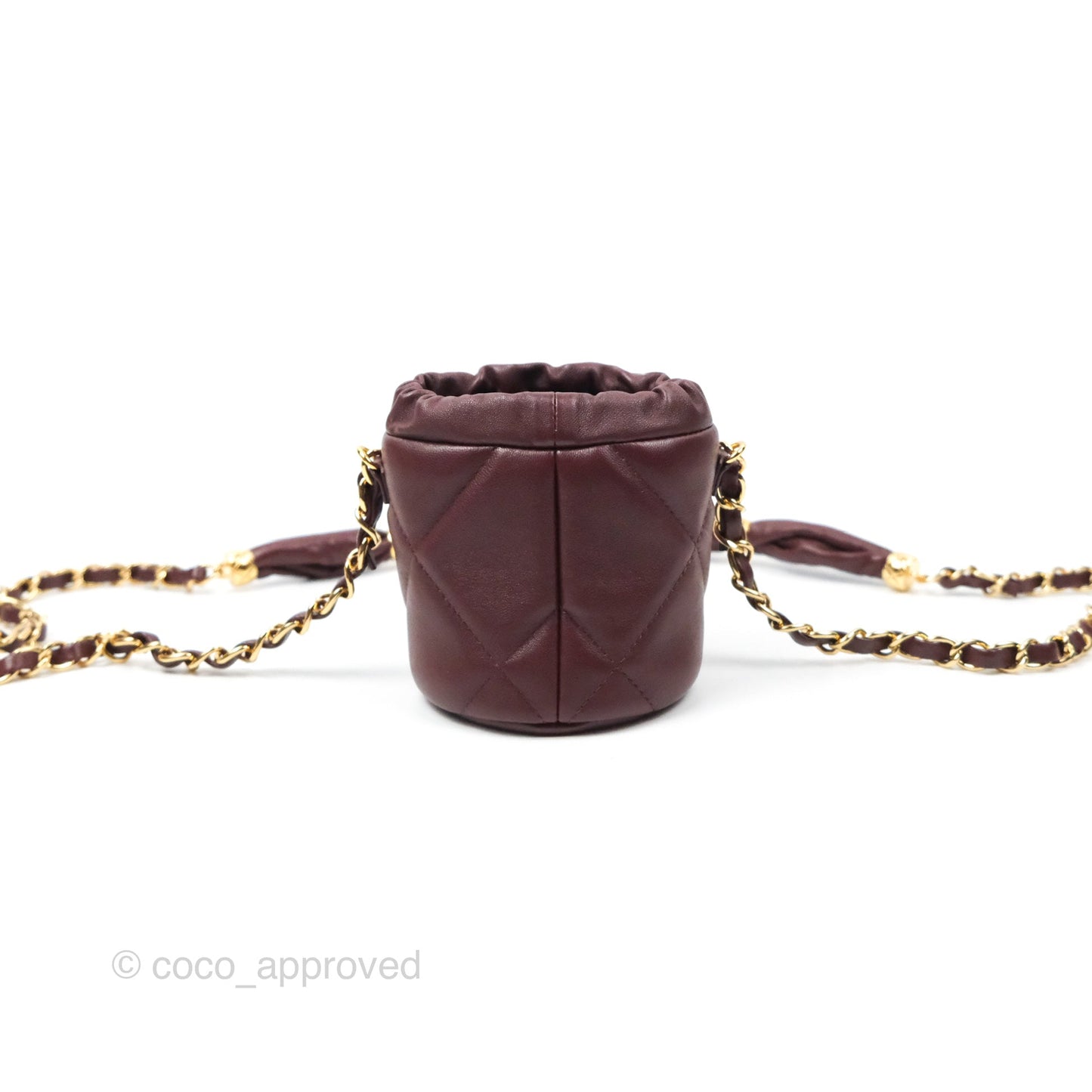 Chanel Mini Bucket Bag with Fluffy Chain Burgundy Lambskin Gold Hardware