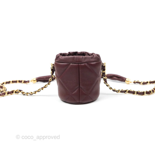 Chanel Mini Bucket Bag with Fluffy Chain Burgundy Lambskin Gold Hardware