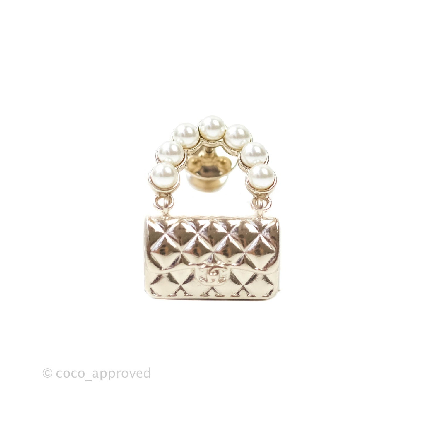 Chanel Flap Bag Pearl Brooch Gold Tone 21S