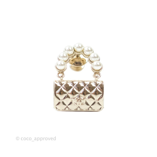 Chanel Flap Bag Pearl Brooch Gold Tone 21S