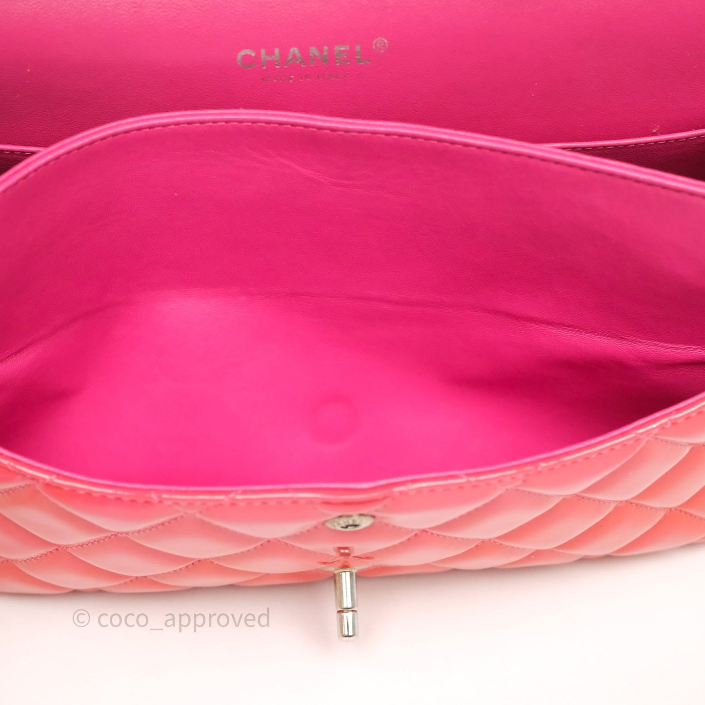 Chanel Jumbo Double Flap Red Orange Patent Silver Hardware⁣⁣