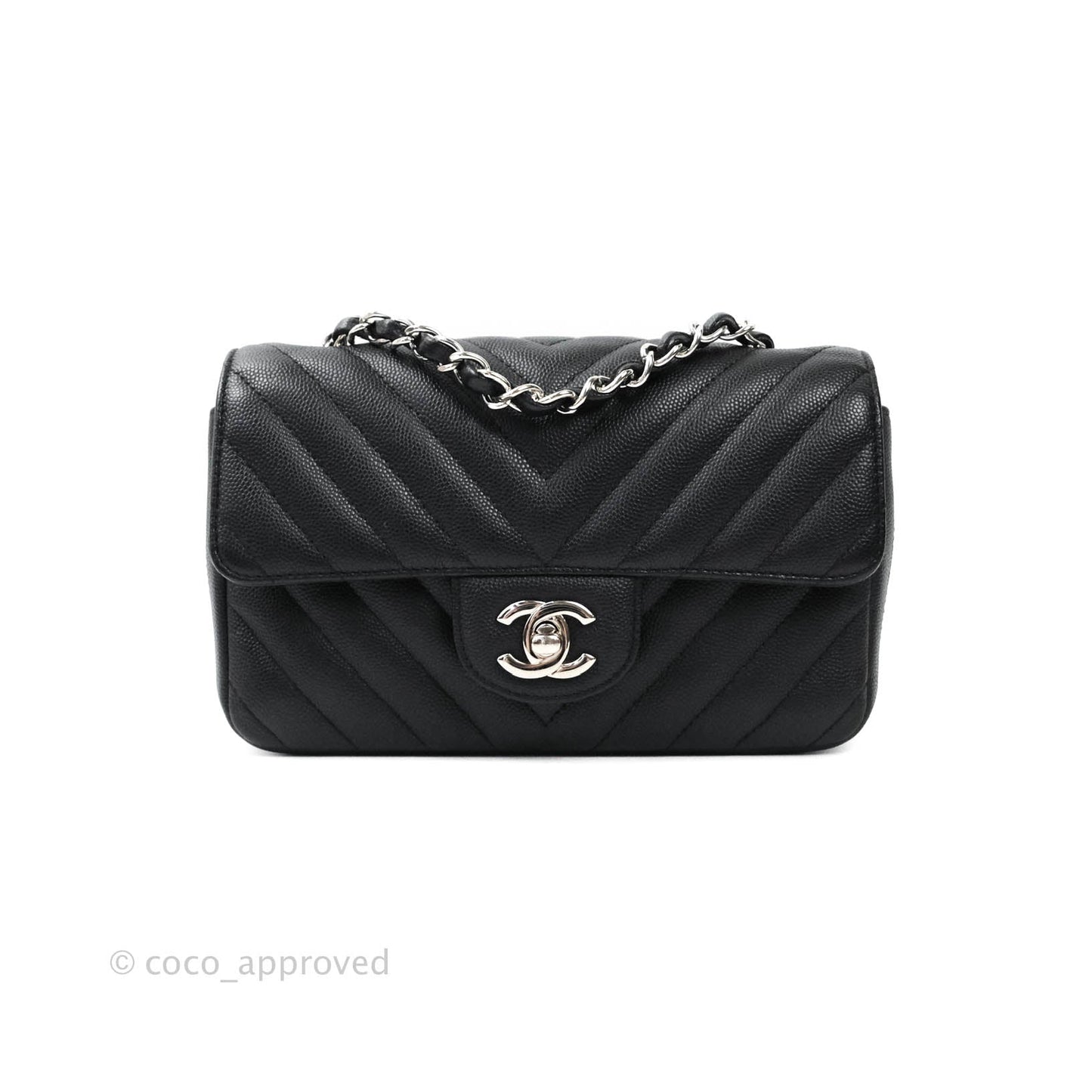 Chanel Mini Rectangular Chevron Caviar Black Silver Hardware