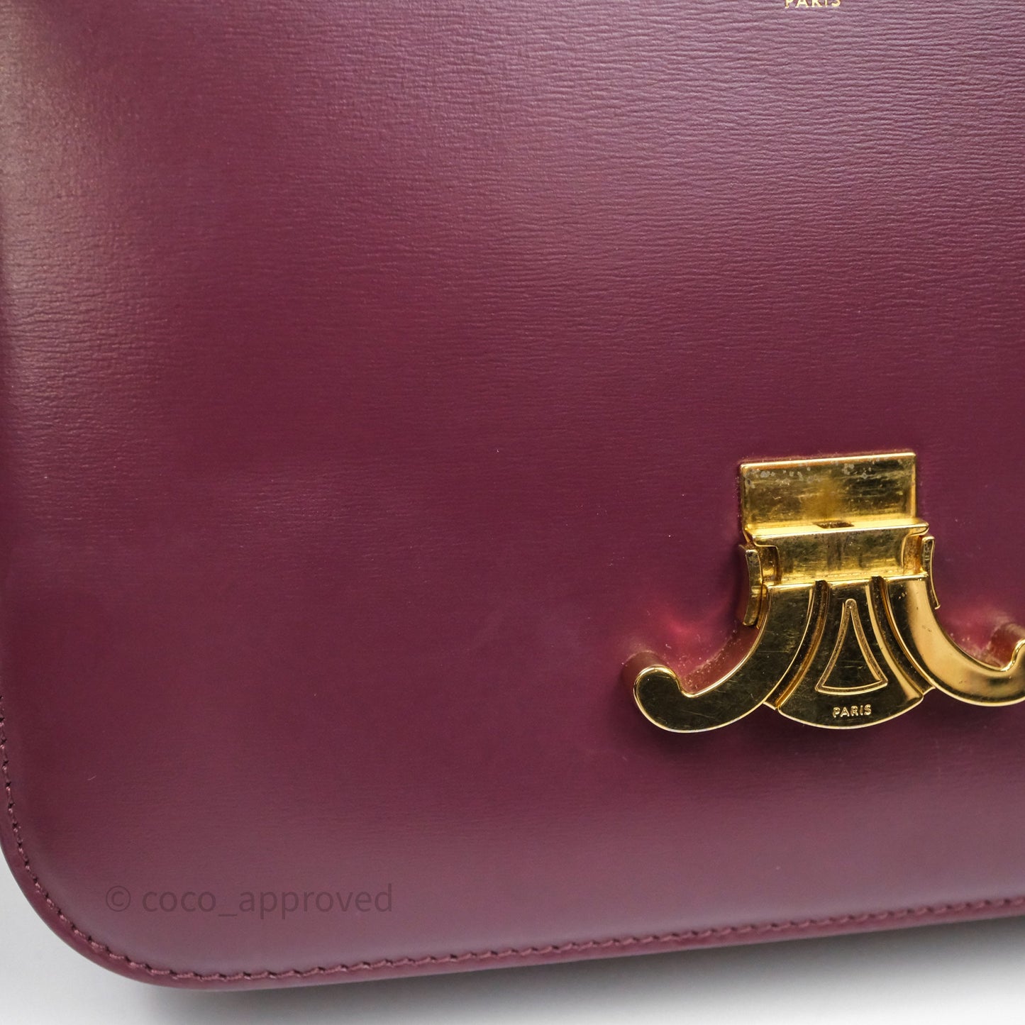 Celine Medium Triomphe Acai Burgundy Shiny Calfskin Gold Hardware