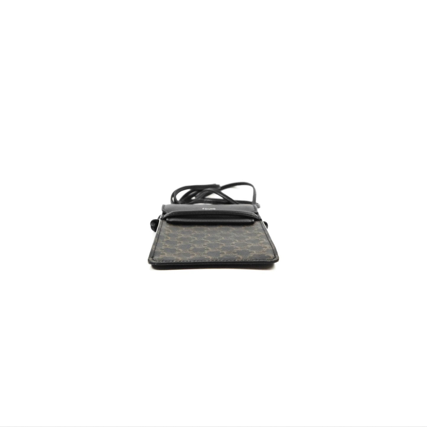 Celine Phone Pouch with Flap Black Triomphe Canvas Lambskin