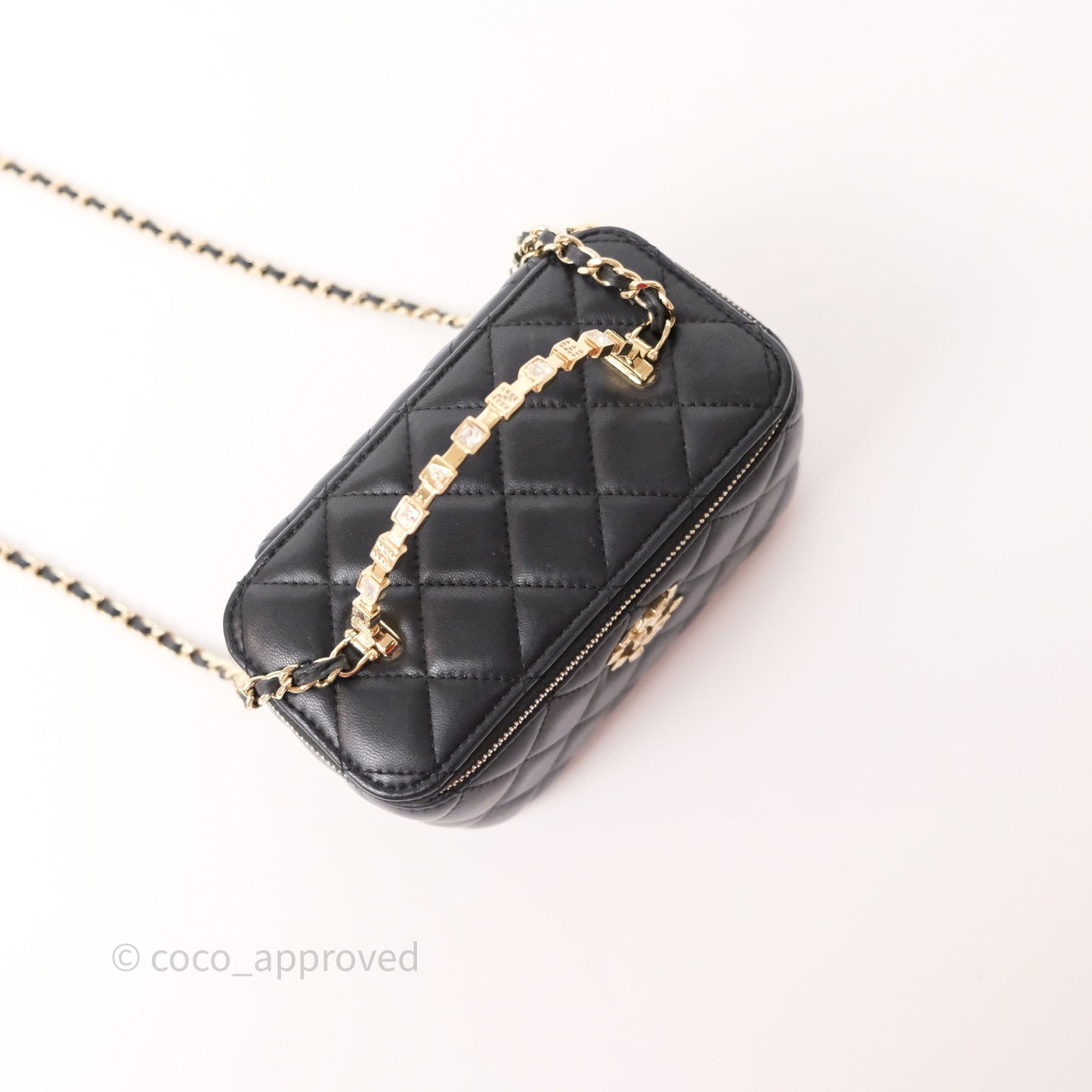 Chanel Crystals Top Handle Vanity Rectangular Black Lambskin Gold Hardware