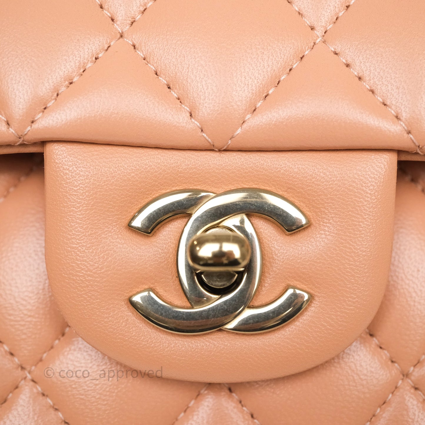 Chanel Small Classic Flap Quilted Dark Peach Beige Lambskin Gold Hardware