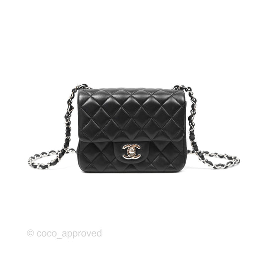 Chanel Mini Square Flap Quilted Black Lambskin Silver Hardware