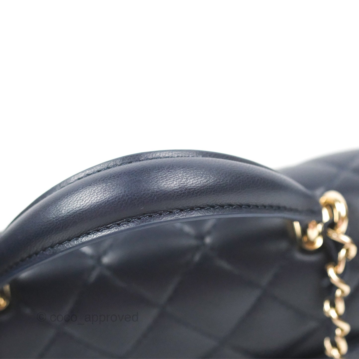Chanel Top Handle Mini Rectangular Flap Bag Navy Lambskin Gold Hardware