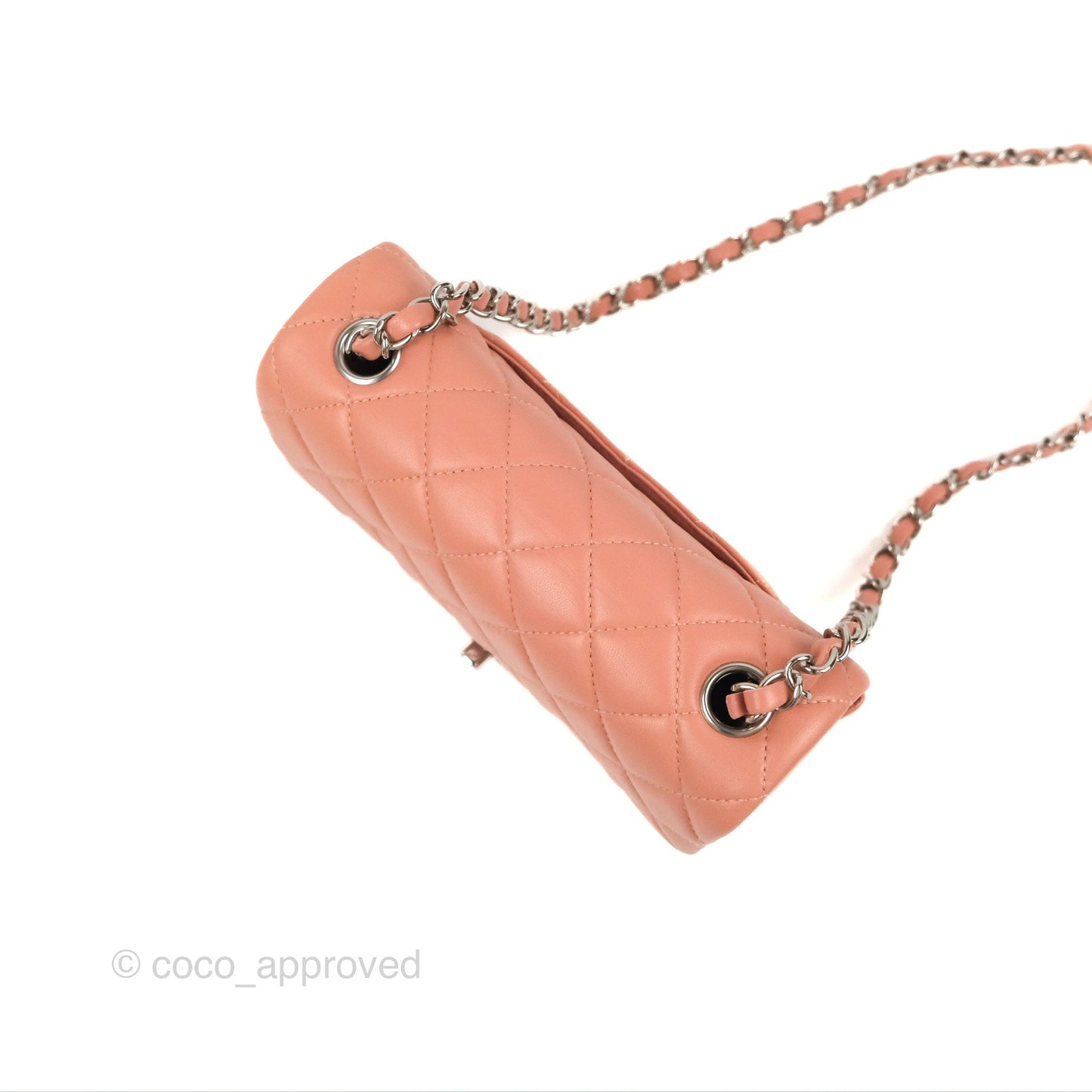 Chanel Quilted Mini Rectangular Flap Salmon Pink Lambskin Silver Hardware 21B