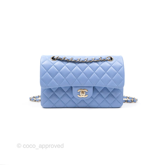Chanel Small Classic Quilted Flap Sky Blue Lambskin Gold Hardware