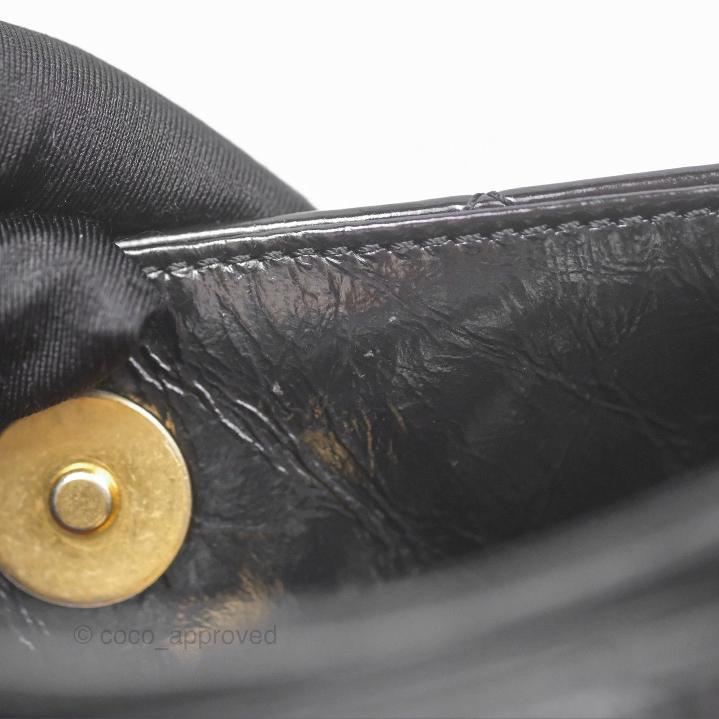 Chanel Medium Quilted Wavy CC Hobo Black Patent Aged Gold Hardware