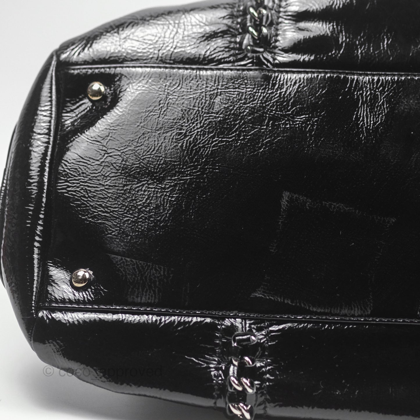 Chanel Bowling Tote Bag Black Glazed Calfskin Silver Hardware
