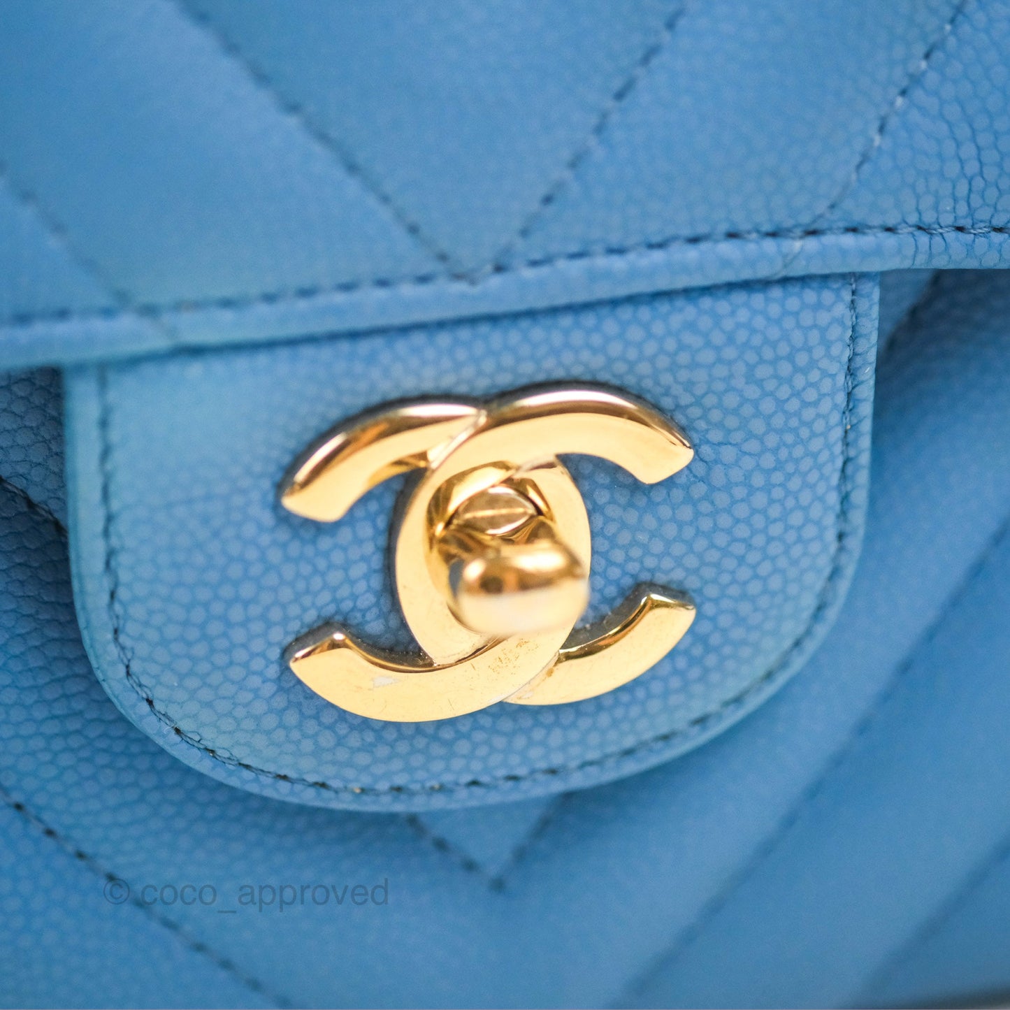 Chanel Small Classic Flap Chevron Blue Caviar Gold Hardware