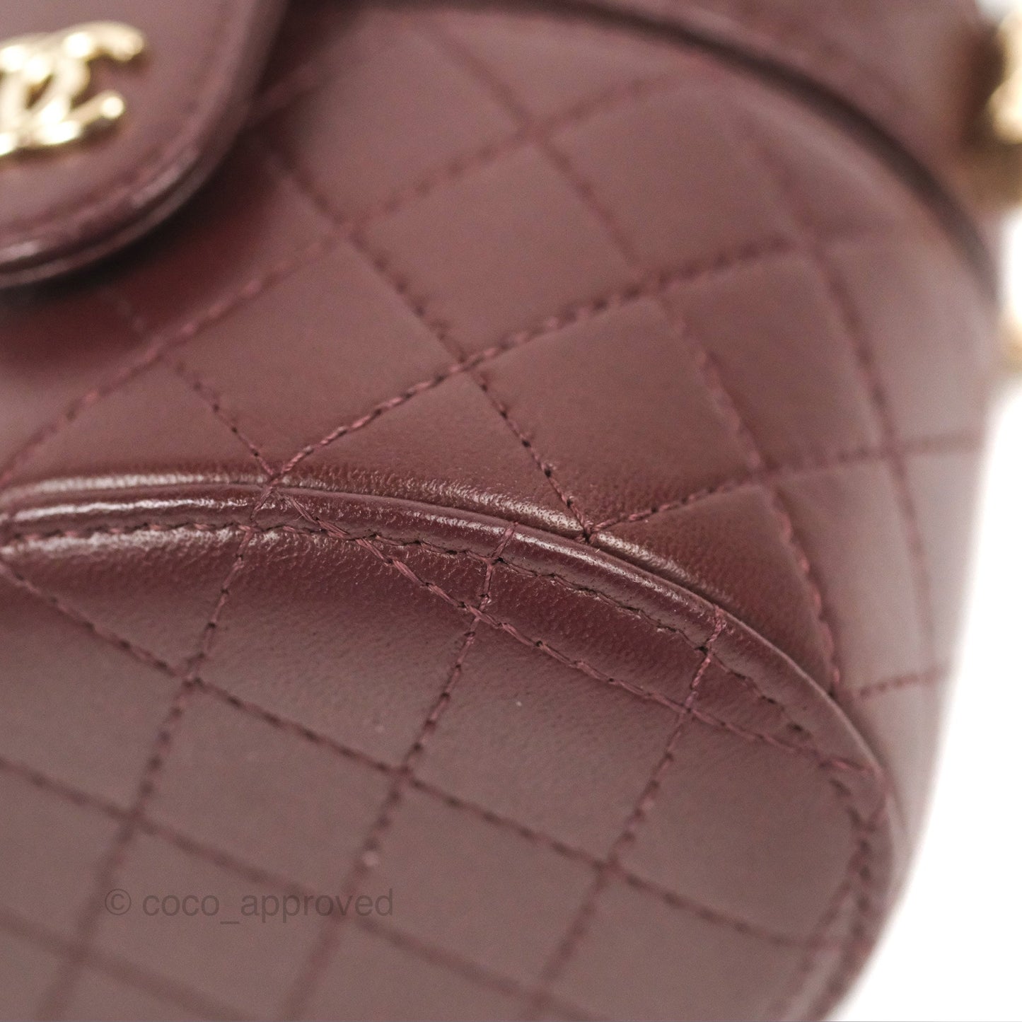 Chanel Quilted Round Vanity Clutch With Chain Burgundy Lambskin Gold Hardware