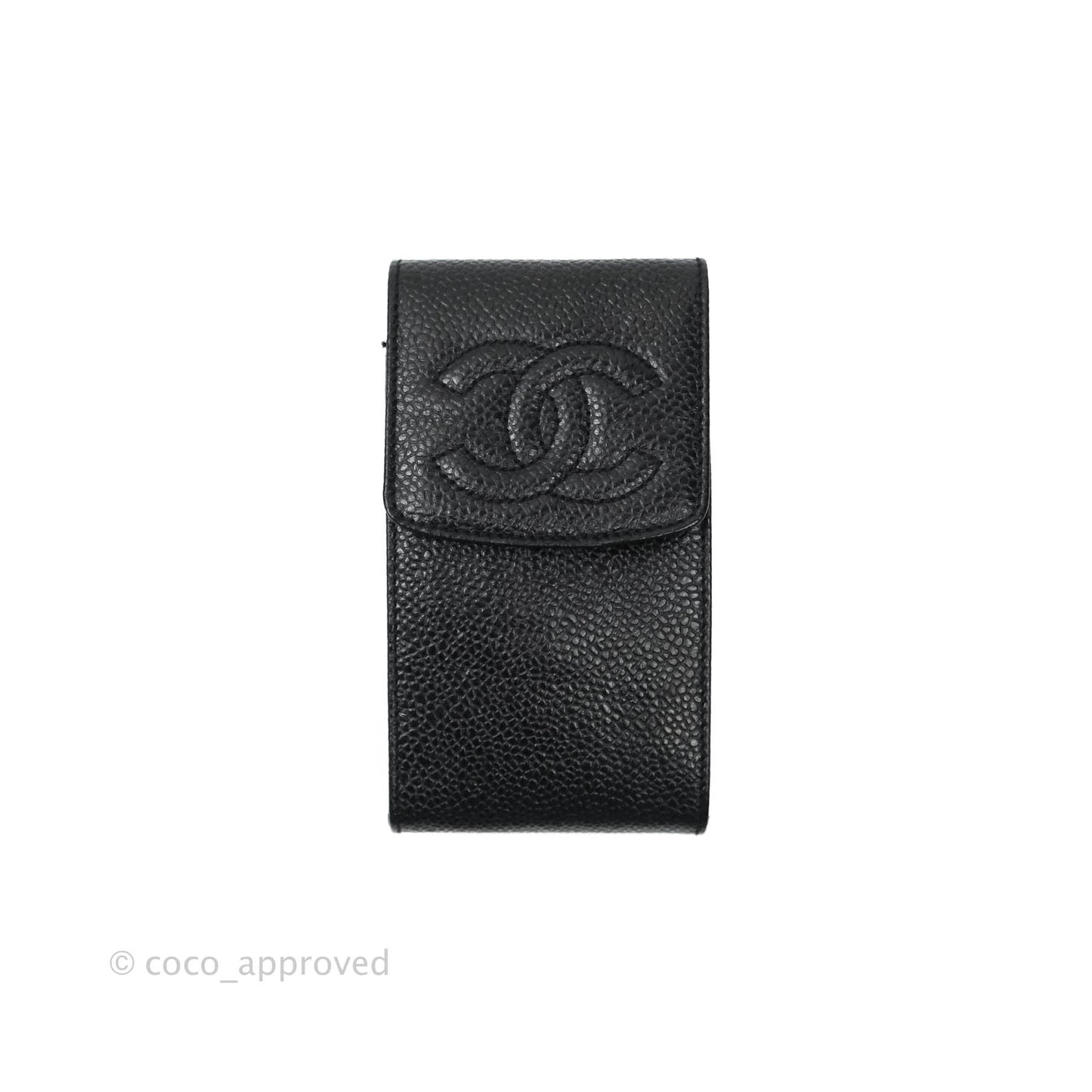 Chanel Vintage CC Caviar Black Phone Case With Chain Gold Hardware
