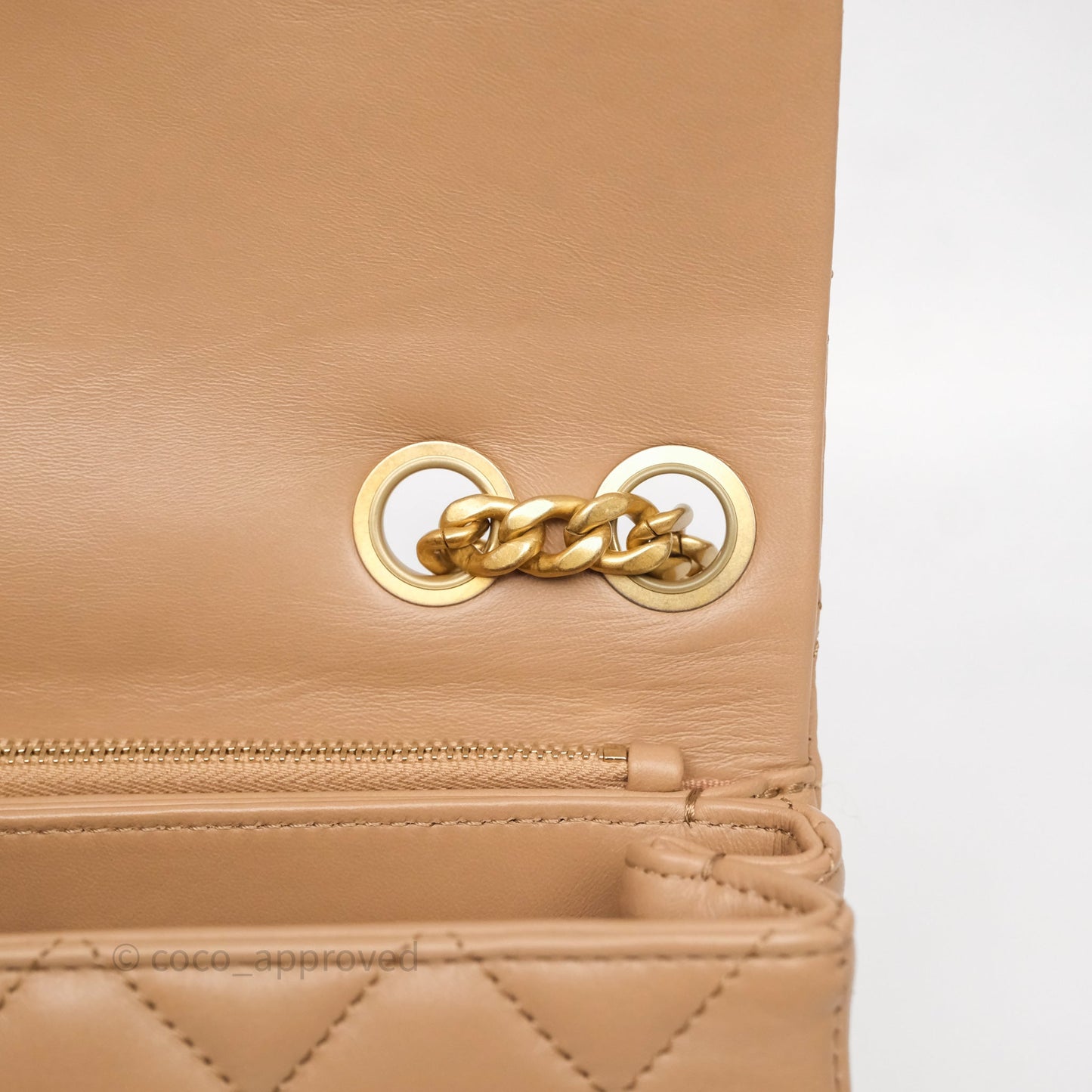 Chanel Medium All Slide Adjustable Chain Flap Bag Beige Lambskin Aged Gold Hardware
