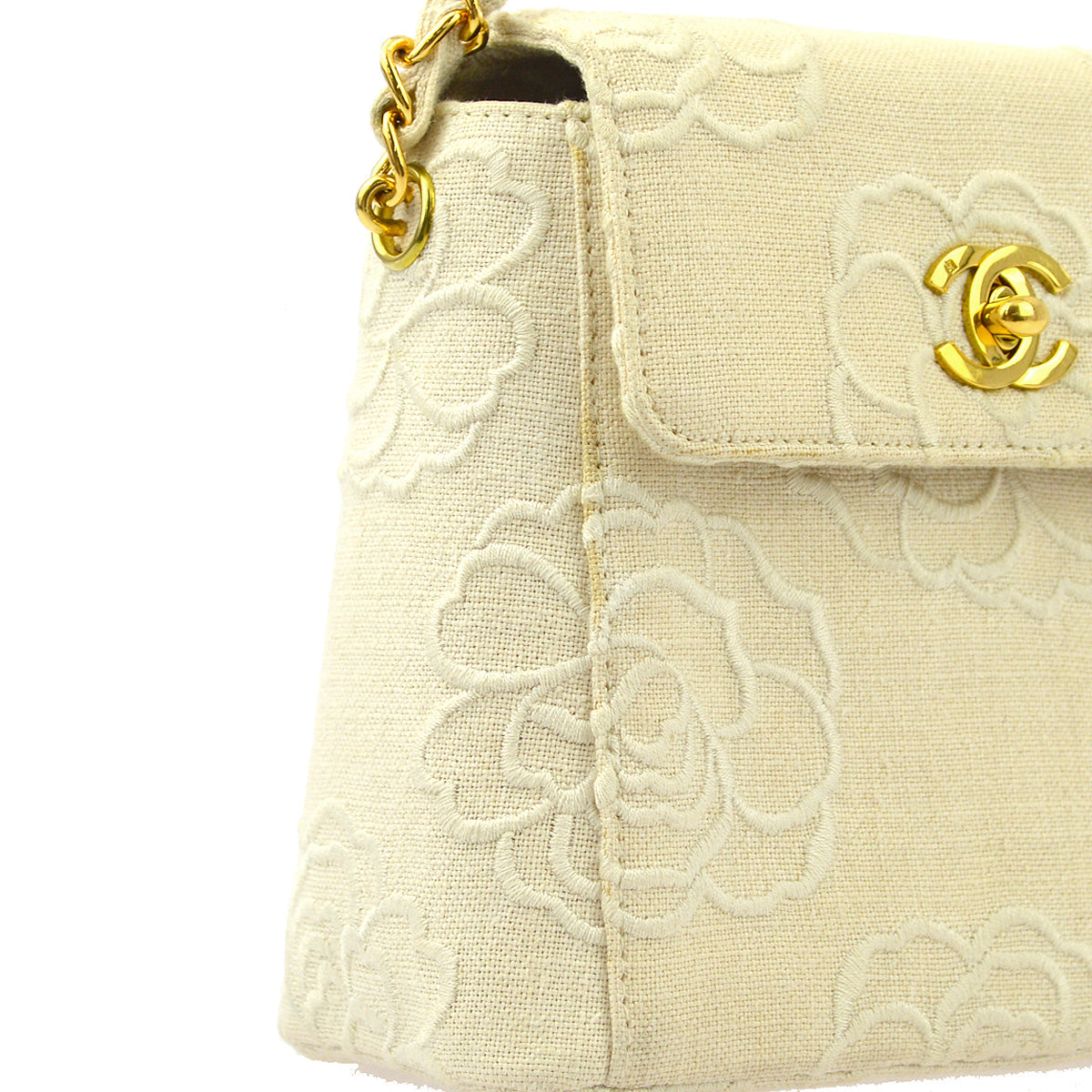 Luxury Chanel * White Canvas Camellia Straight Flap Handbag