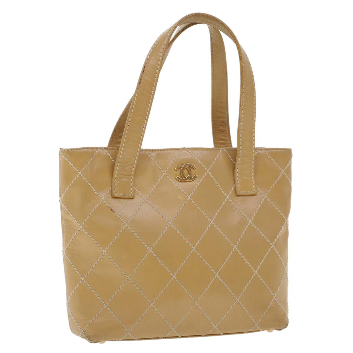 Luxury Chanel Matelasse Wild Stitch Tote Bag Leather Beige CC  43310