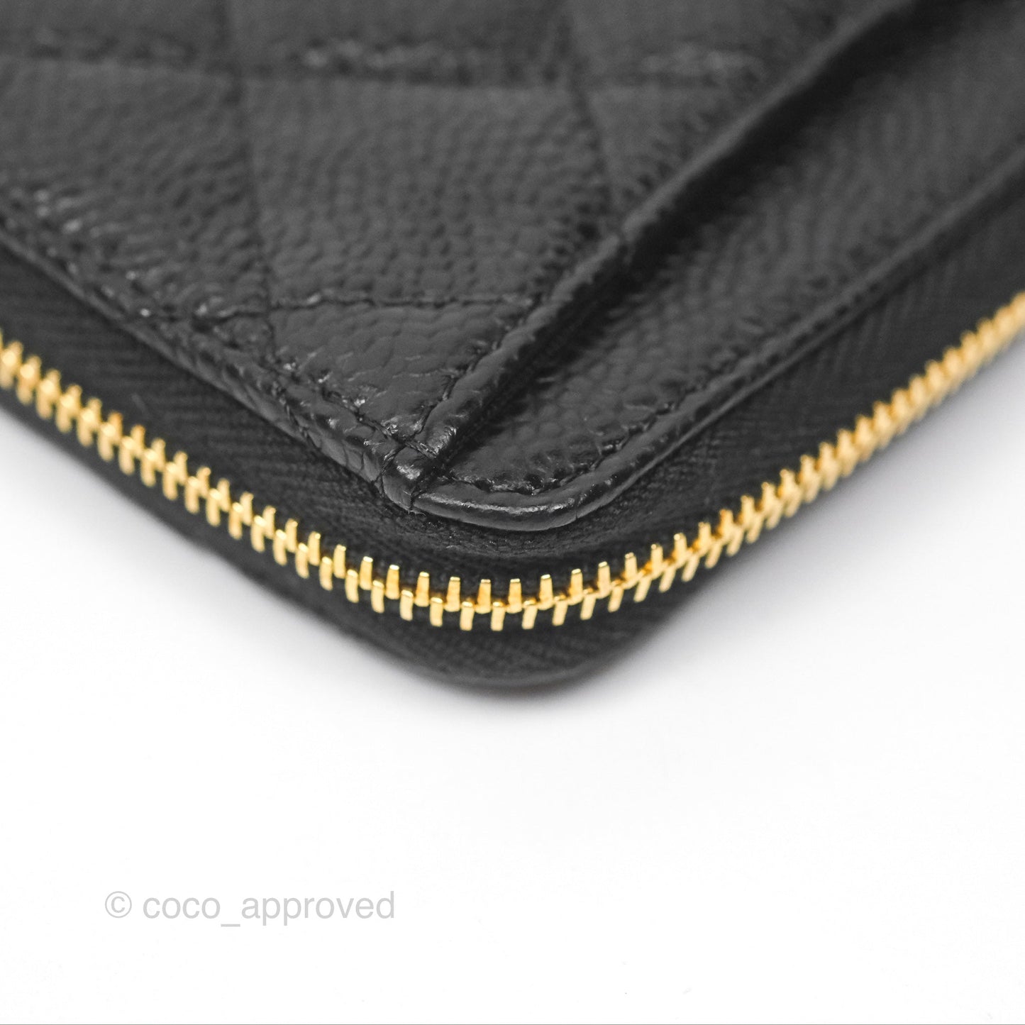 Chanel Quilted Zip Card Holder Black Caviar Gold Hardware
