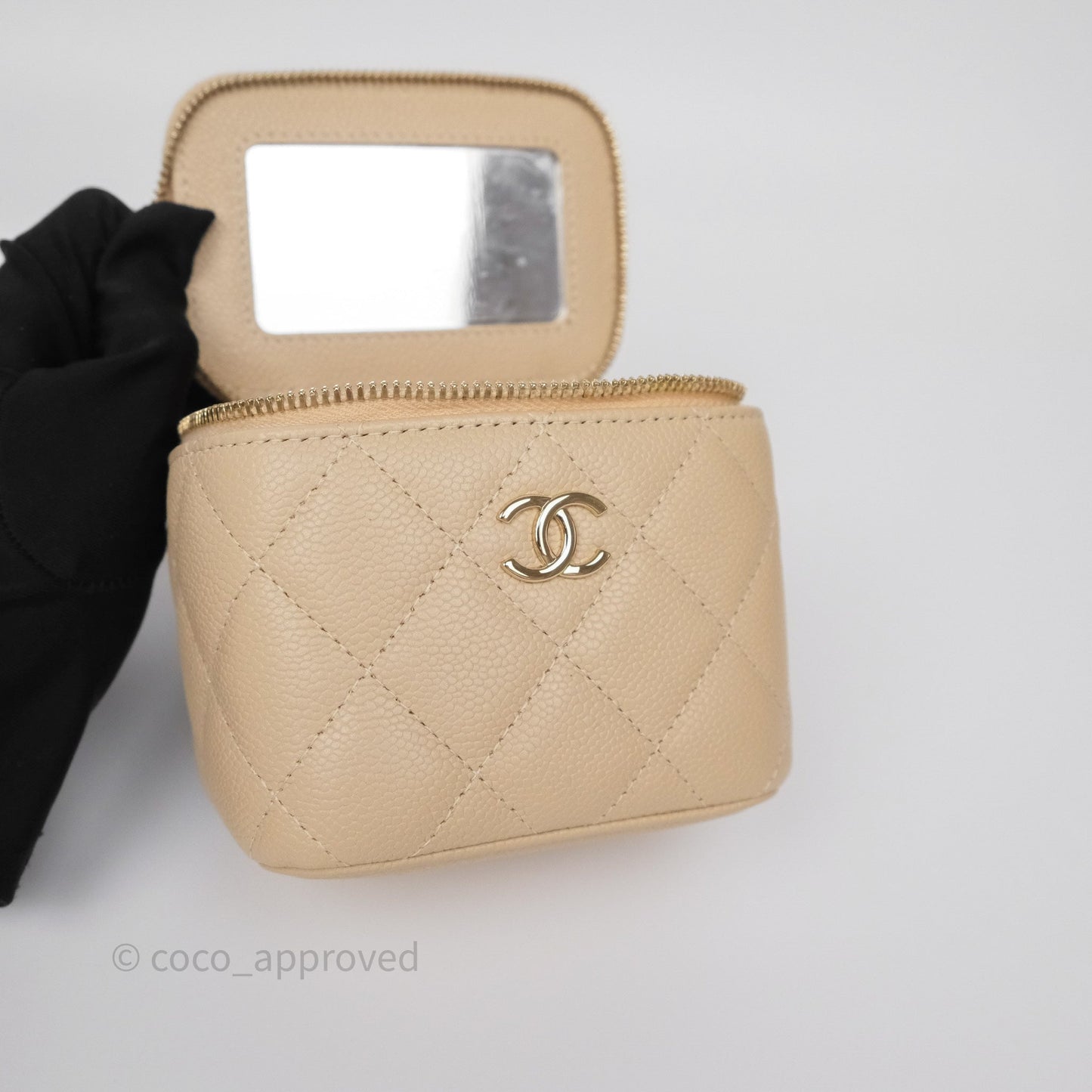 Chanel Mini Vanity With CC Chain Beige Caviar Gold Hardware