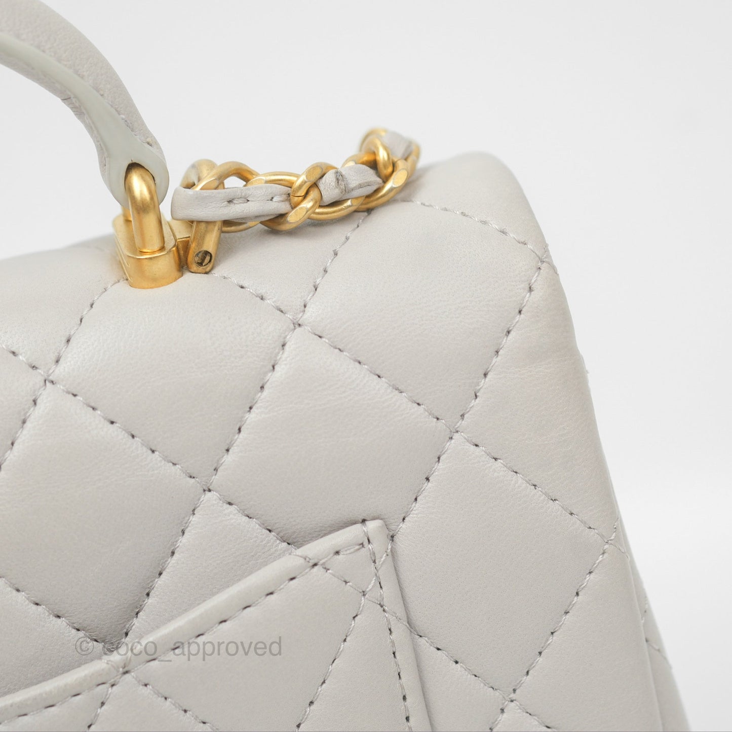 Chanel Top Handle Mini Rectangular Flap Bag Light Grey Lambskin Aged Gold Hardware