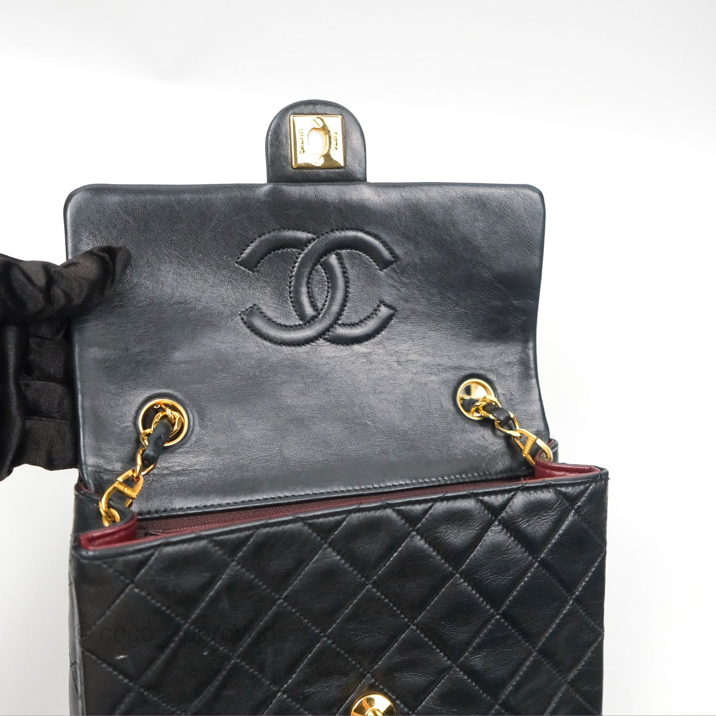 Chanel Vintage Square Flap Bag Black Lambskin 24K Gold Hardware