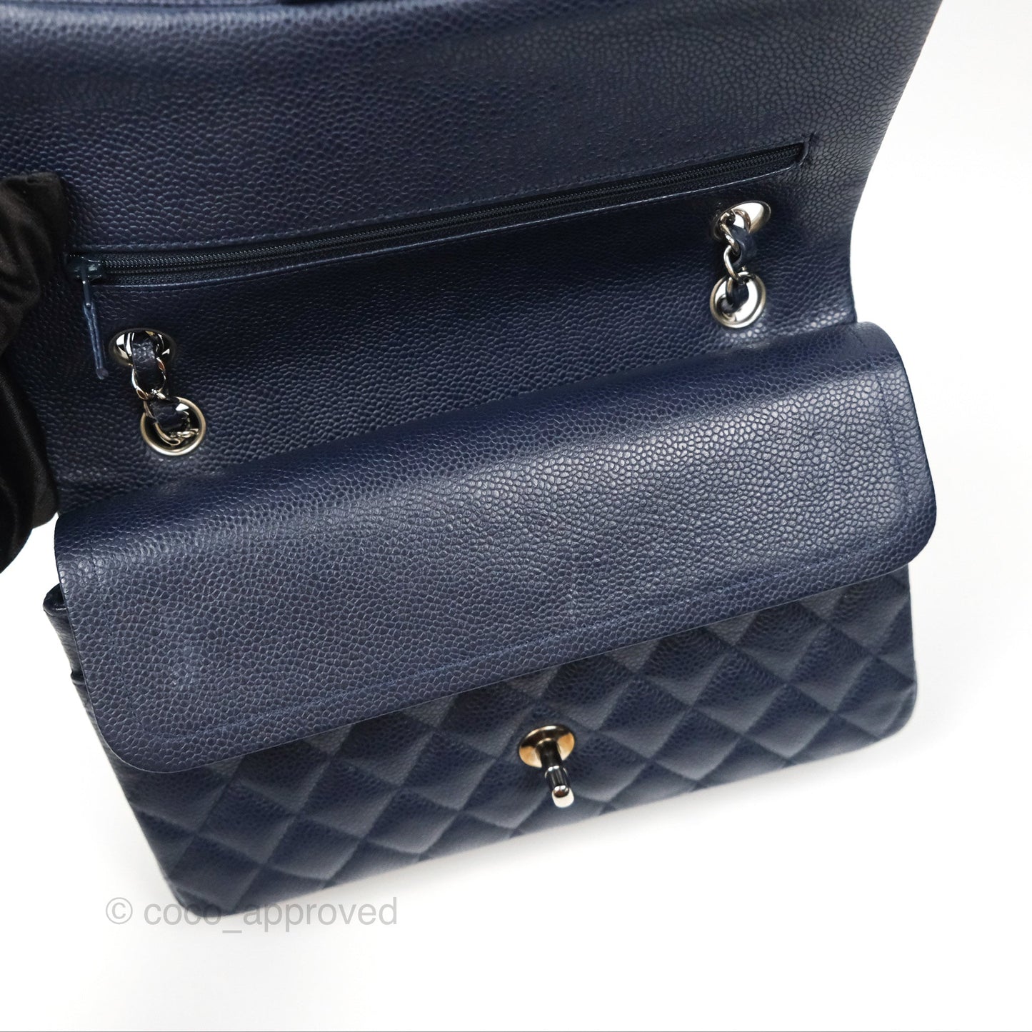 Chanel Classic M/L Medium Flap Quilted Navy Caviar Silver Hardware
