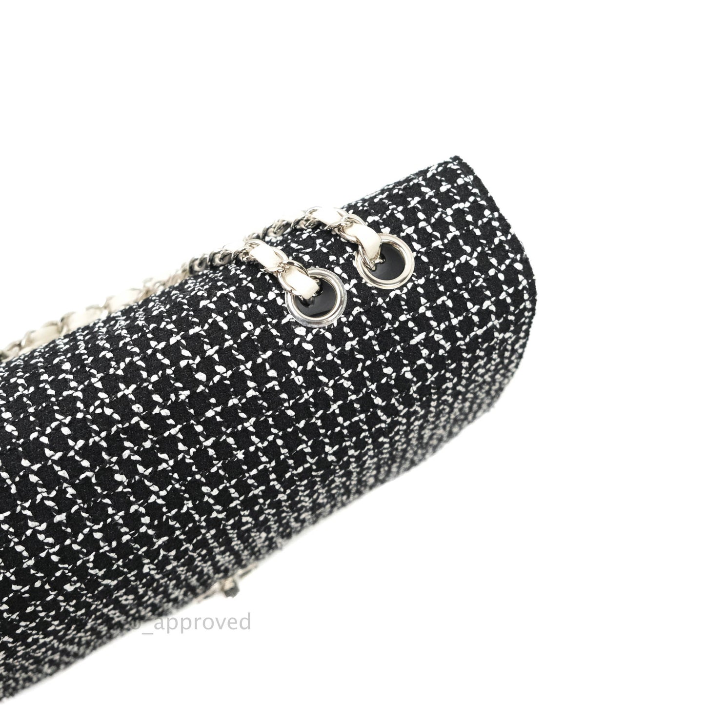 Chanel Classic Single Flap Bag Black/White Tweed Silver Hardware