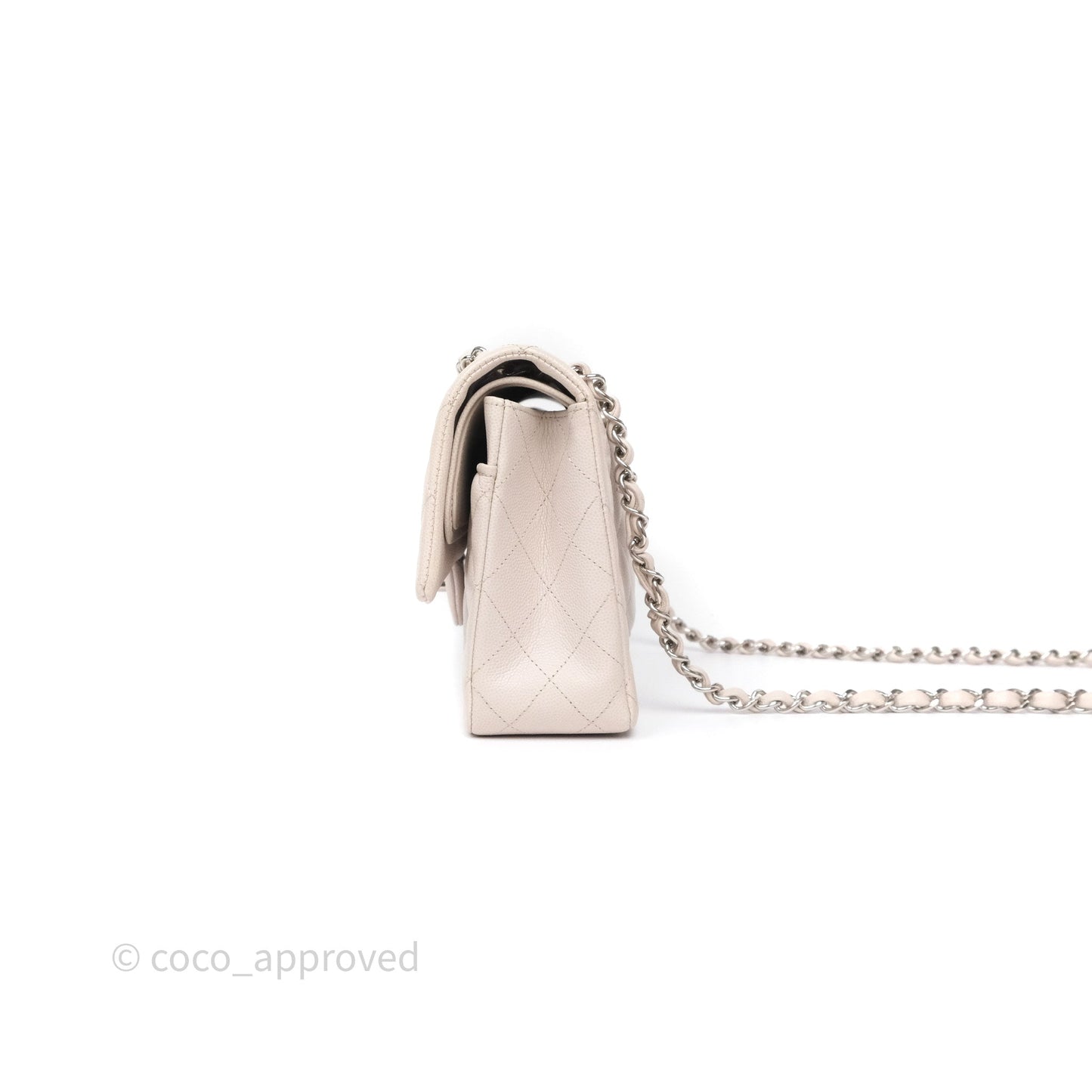 Chanel Classic M/L Medium Flap Quilted Stone Ivory Caviar Silver Hardware